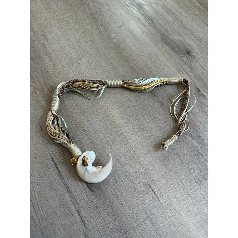Vintage Carolyn Tanner Gold & Mother Of Pearl Braided Rope Belt